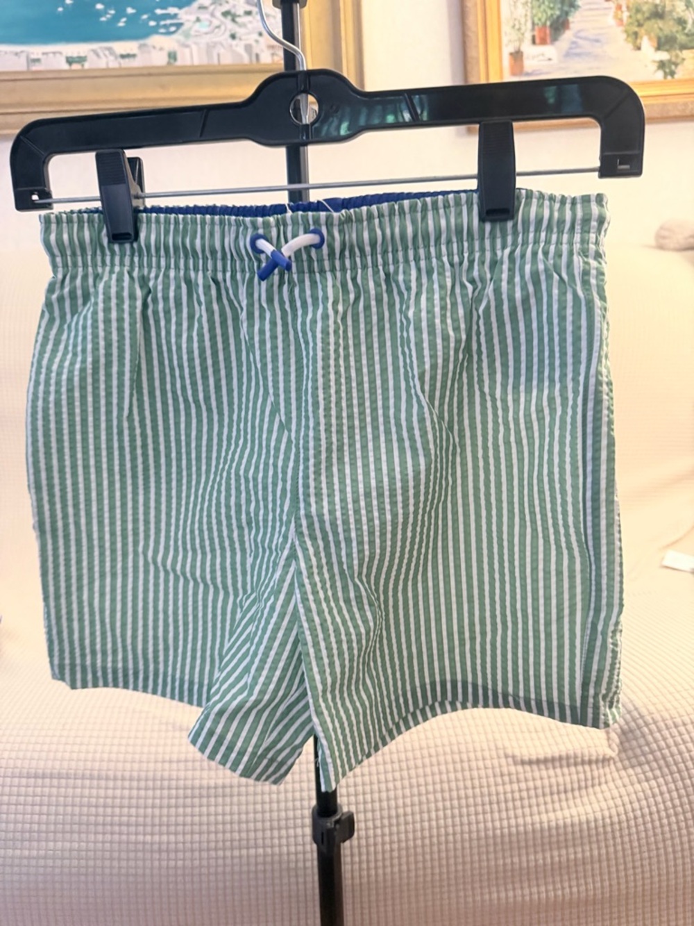 Zara Kids Green and White Striped Swim Shorts